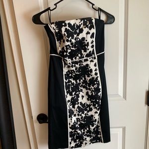Black and white strapless dress